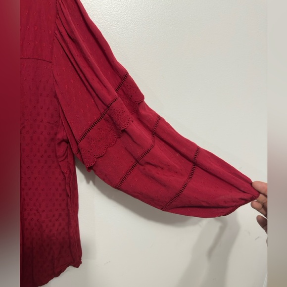 Knox Rose Deep Red Blouse with Lace Accents - Picture 3 of 5